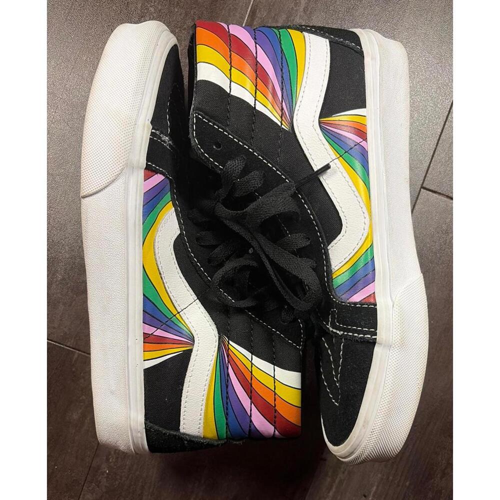 Vans Sk8-Hi Rainbow Side Stripe Black White Skate Shoes Women’s 7 Mens 5.5 EU 37